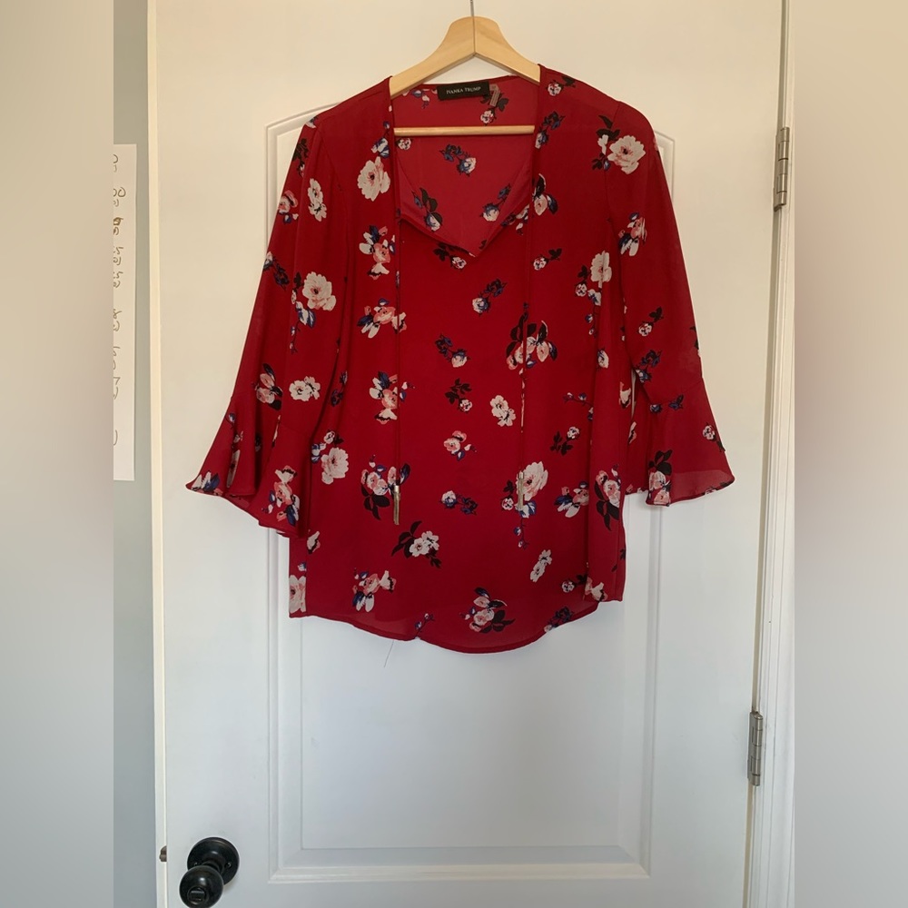 Red Ivanka Trump Floral Blouse
